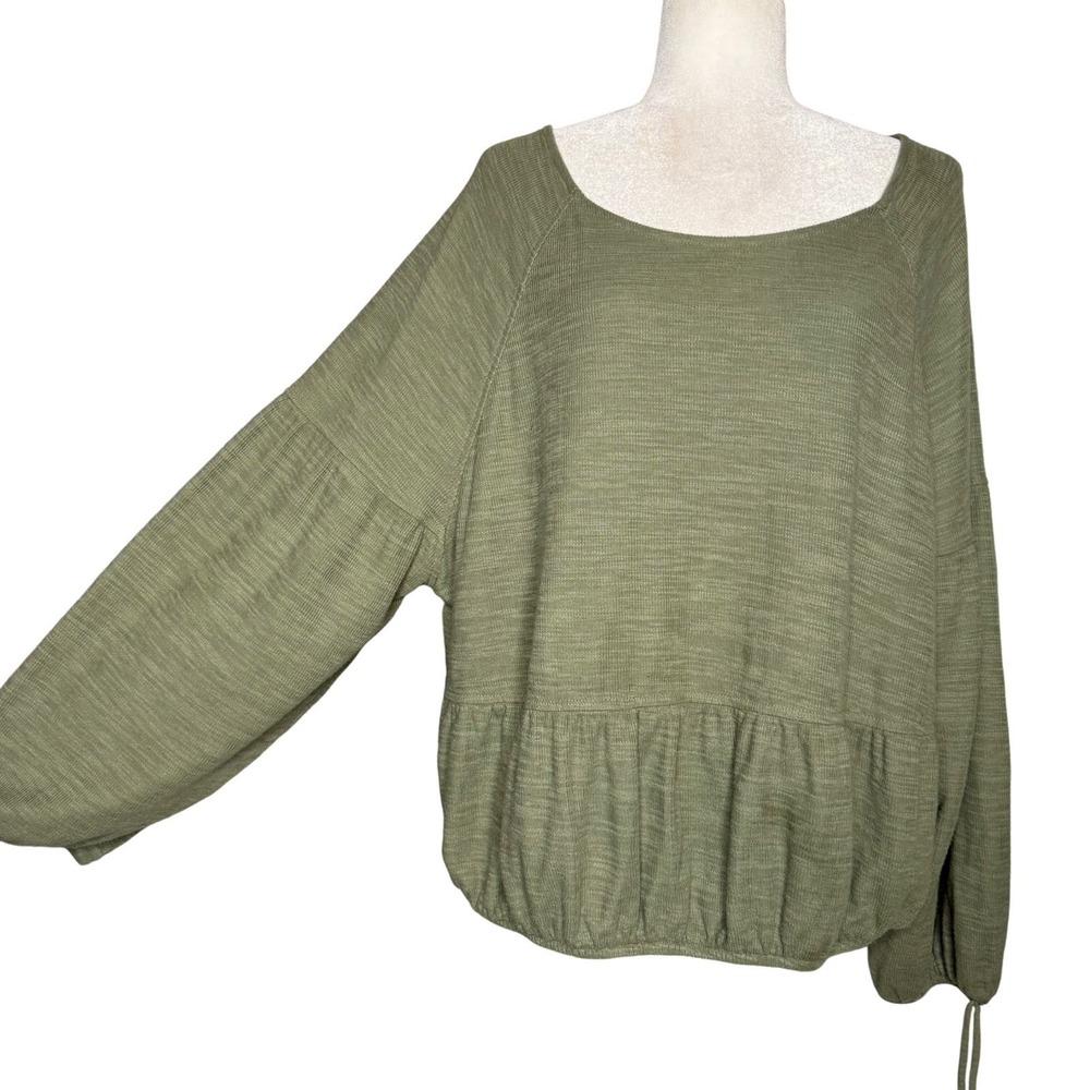 Aerie Endless Summer Sweatshirt XL Green Cropped Balloon Sleeve Top Boho